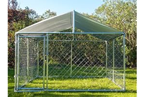 LEISU Large Outdoor Dog Kennel Dog Playpen Heavy Duty Dog House Steel Fence with Waterproof UV-Resistant Cover Pet Resort Dog Big Cage with Secure Lock (Dog enclosures)