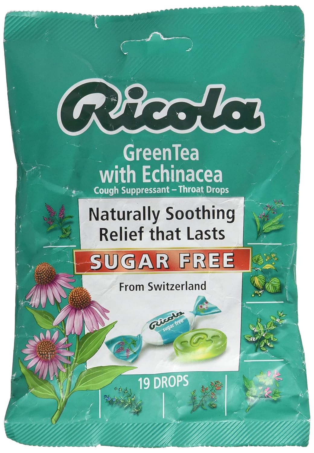 Amazon Com Ricola Sugar Free Herb Throat Drops Green Tea With Echinacea 19 Count Cough Drops Grocery Gourmet Food