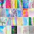 ILLUCKAI 7 Shapes Iridescent Glass Mosaic Tiles For Crafts, 280g Mosaic Glass Pieces For Home Decor, Stained Glass Supplies For Mosaic Projects