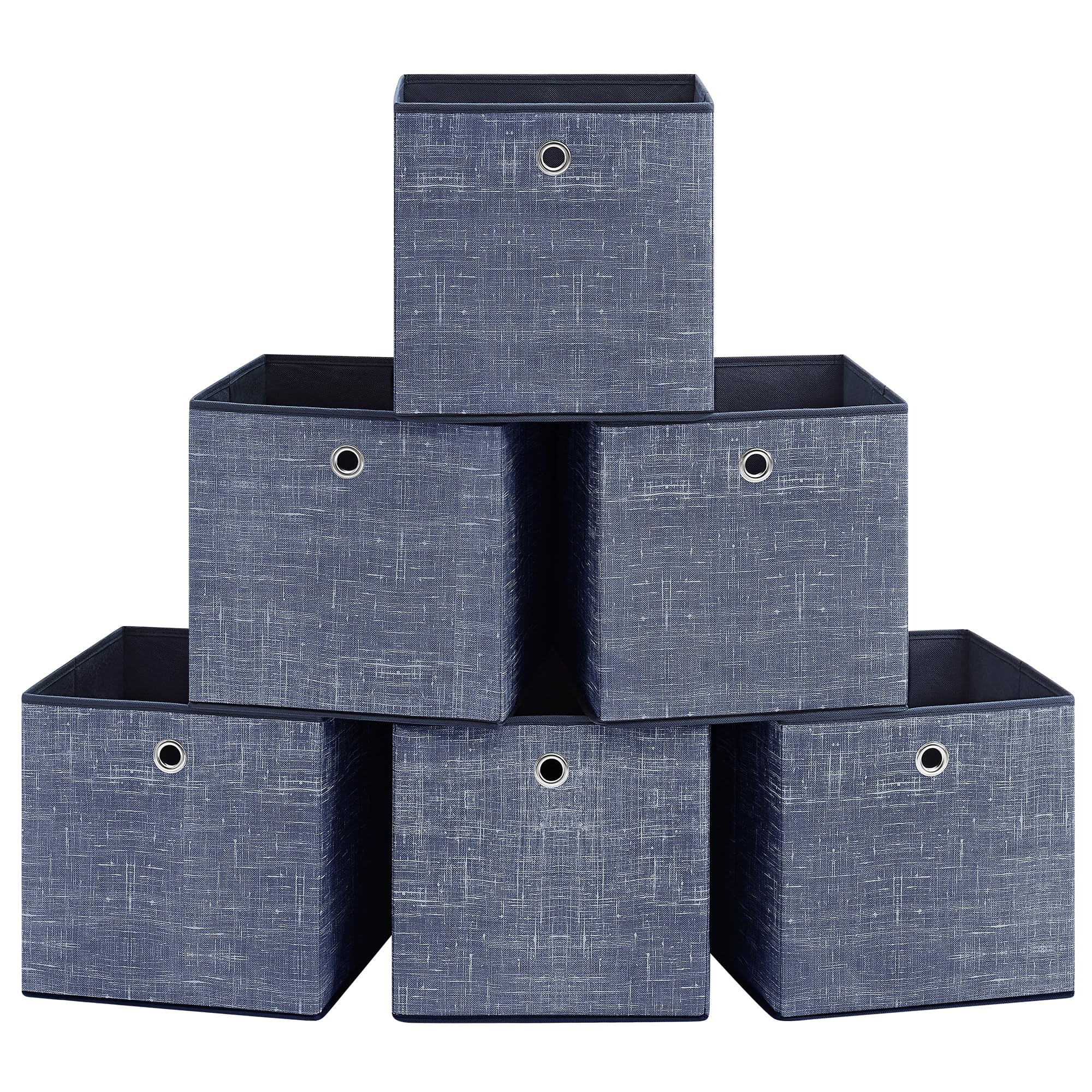 SONGMICS Storage Boxes, Set of 6 Non-Woven Fabric Boxes with Handles, 30 x 30 x 30 cm, Fit Cube Storage Unit, for Shelves, Foldable, Clothes Organisers, Misty Blue RFB006I01
