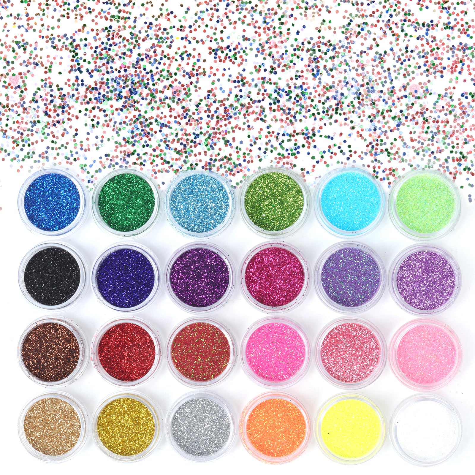 Face Glitter, 24 Color Festival Glitter, Body Glitter, Extra Fine Glitters for Hair, Body, Nail, Eye, Cosmetic Glitters for Wax Melts, Pride Makeup, Art Nails, Crafting, Party