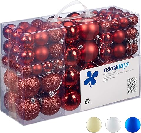 Relaxdays Weihnachtskugeln Set 50 Stück - Matt & Glänzend Schwarz - Christbaumkugeln Ø6cm Mit Aufbewahrungsbox