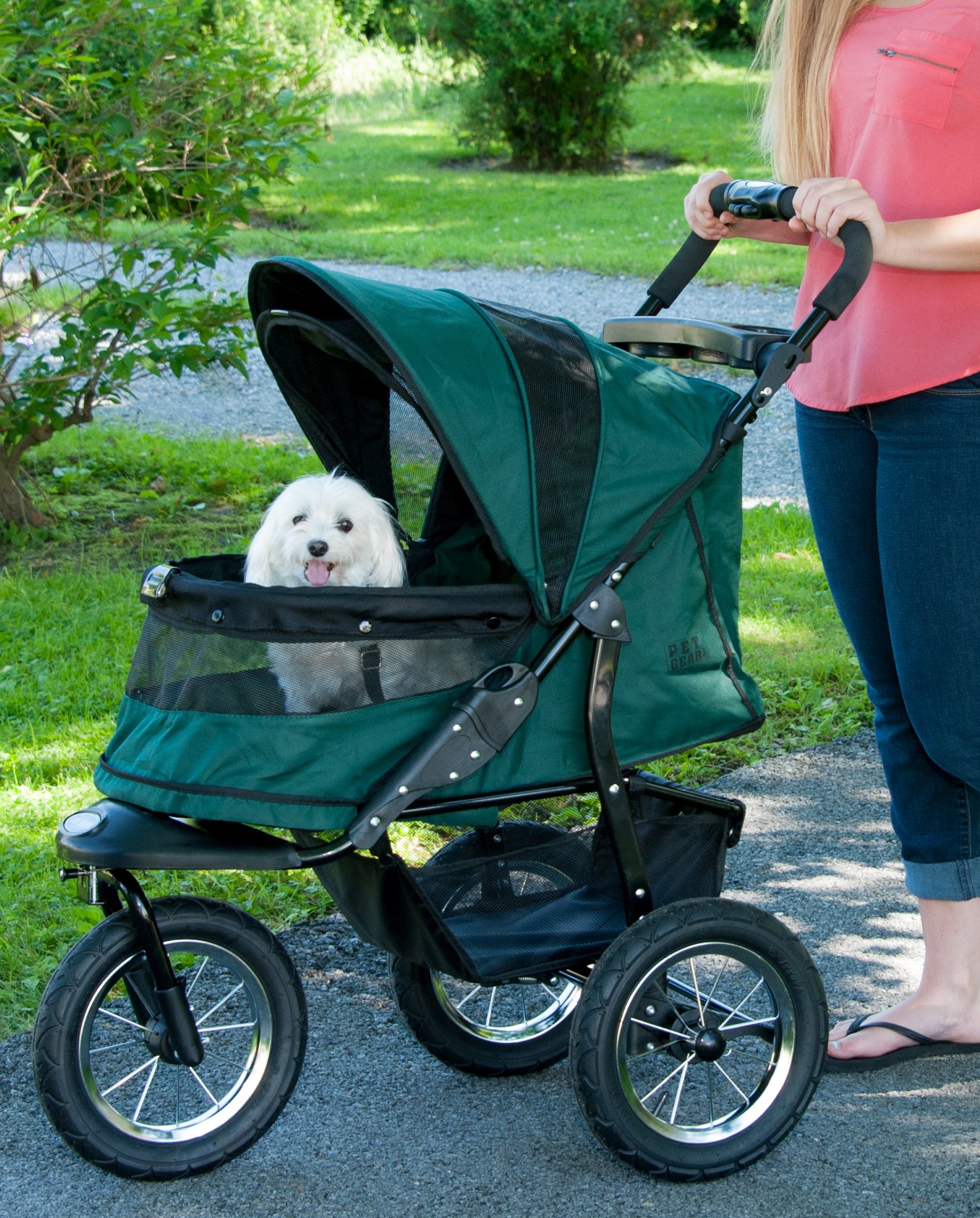 Pet Gear No-Zip Jogger Pet Stroller for Cats/Dogs, Zipperless Entry, Easy One-Hand Fold, Air Tires, Cup Holder + Storage Basket