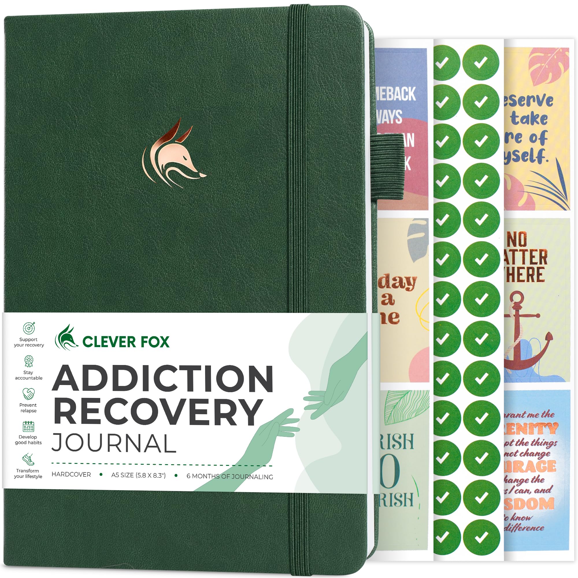 Clever Fox Addiction Recovery Journal – Guided Sobriety Workbook for Alcohol, Drug, Gambling, Eating & Other Addictions – Daily Planner to Support Recovery Progress – A5 Size (Dark Green)