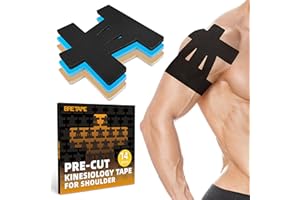 BRETAPE Precut Kinesiology Tape for Shoulder – 14 PCS Elastic Shoulder Support Tape, Waterproof & Breathable, Hypoallergenic Sports Tape for Pain Relief, Black
