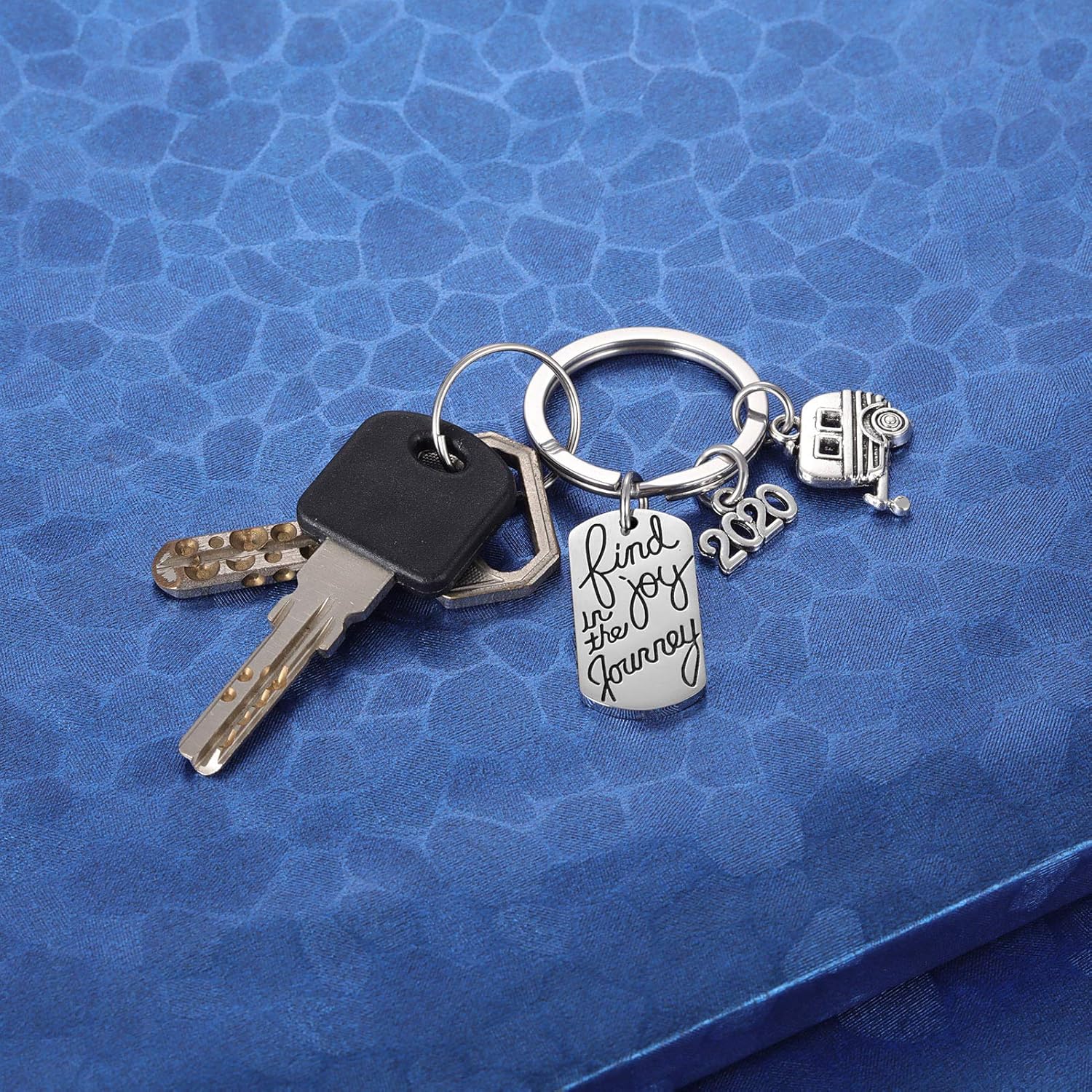 2020 Find Joy in The Journey Keychain Happy Camper RV Trailer Key Chain Enjoy Retirement Keyring for Boss and Coworker Gift at  Men’s Clothing store