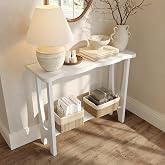 CJL Solid Wood Curved Console Table, 39.4'', White Narrow Entryway Table | 2-Tier, Wave-Shaped Tabletop &amp; Arched Shelf, Modern Sofa Table Behind Couch for Living Room, Hallway