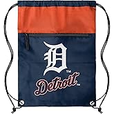 FOCO MLB Officially Licensed Unisex Team Color Baseball Primary Logo Wordmark Drawstring Backpack With Zippered Pocket - Detroit Tigers