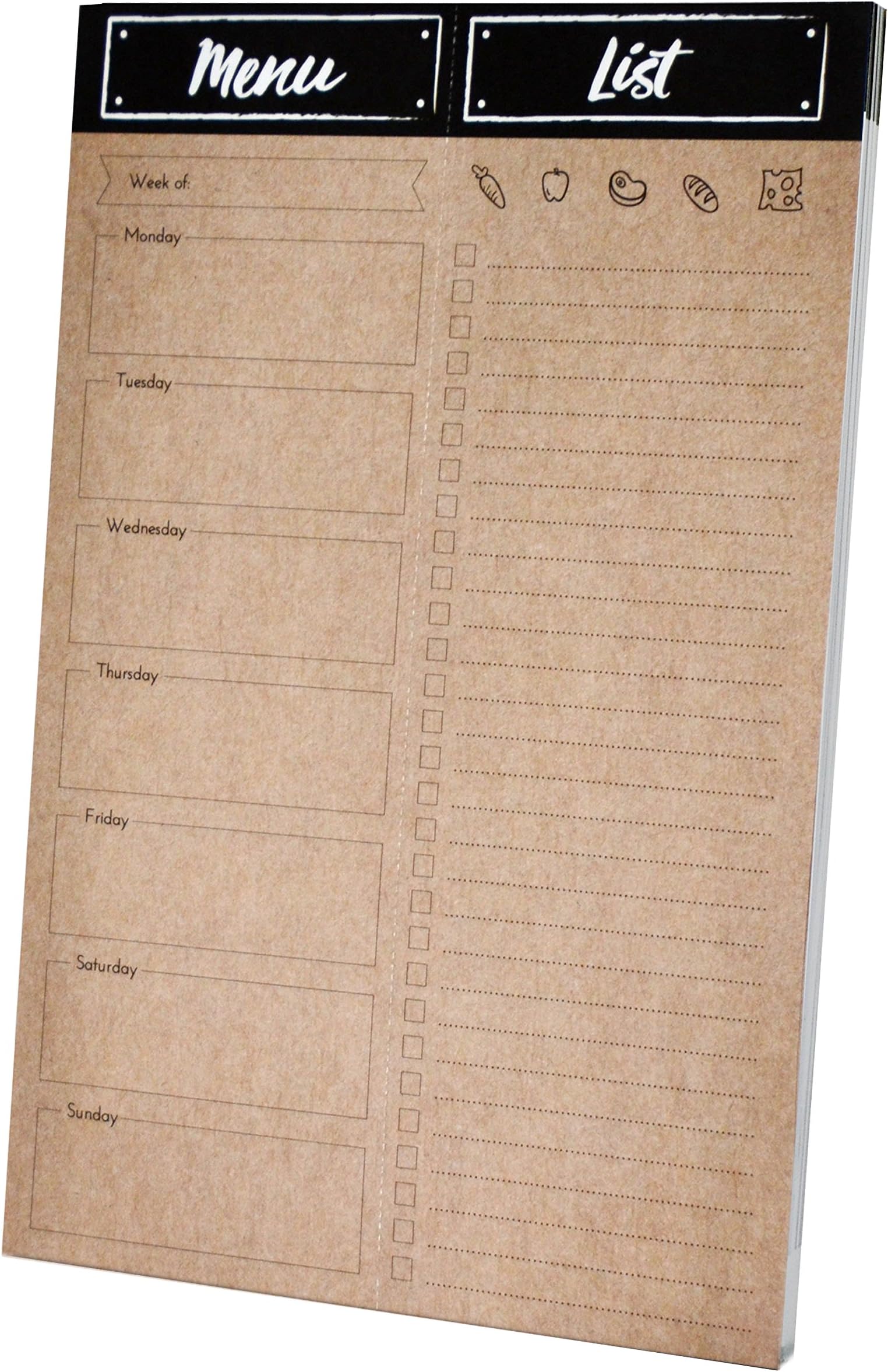 Home Advantage Weekly Meal Planner Notepad with Tear Off Grocery List and Magnet (Kraft) Made in the U.S.A.