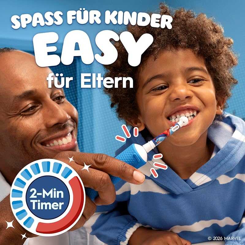 Pro Kids 3+ Spiderman Elektrische Zahnbürste Kinder, Blau/Rot