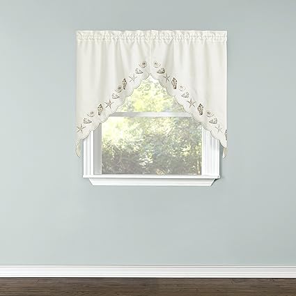 Renaissance Home Fashion Seashells Embroidered Swag Pair, 56 X 38, Natural