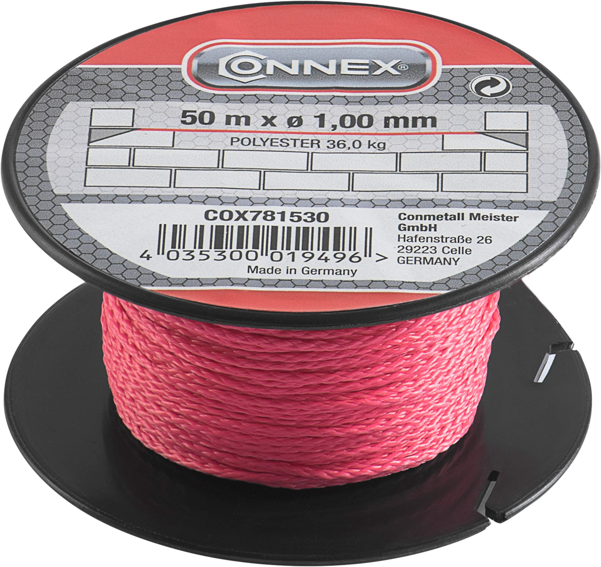 Connex COX781530 Mason's Lacing Cord, Pink, 1 mm x 50 m