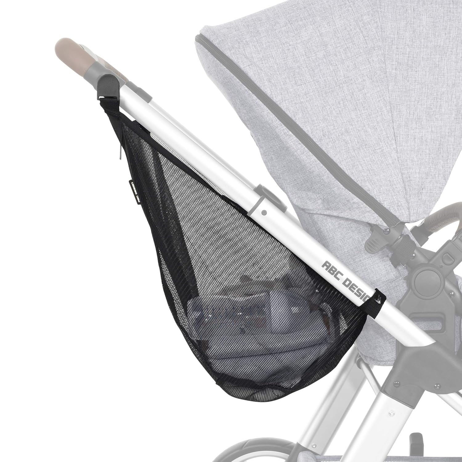 ABC Design Einkaufstasche – Kinderwagennetz zur praktischen Aufbewahrung von Einkäufen, Wickelutensilien &amp; mehr – Mit Reißverschluss – Farbe: Black