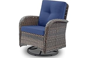 BELORD Patio Furniture Swivel Glider PE Wicker Chairs, Outdoor Swivel Rocker Seating with Cushions for Porch Deck Balcony, Brown Wicker Blue Cushion