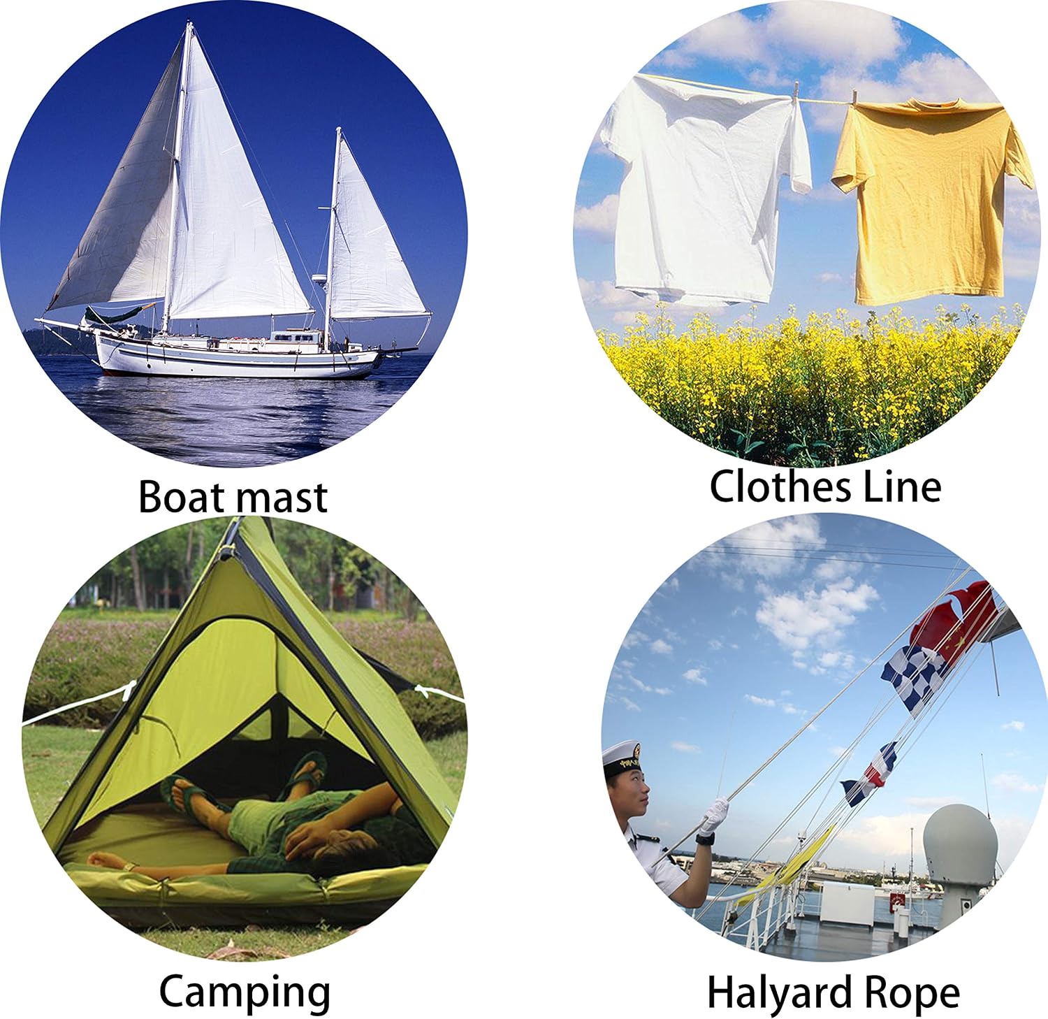 ZKSM 82ft Nylon Flag Rope 1/4Inch Thick White Flag-line Halyard Complete with 2 Steel Hook Clips Double Braided for Flags Outdoor Hanging Clothes - Image 5