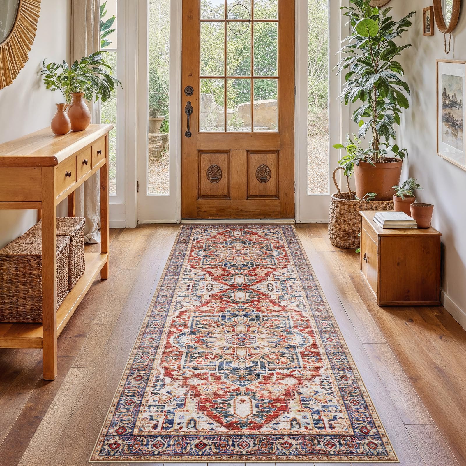 AMADA HOMEFURNISHING 2x6 Washable Runner Rug, Low-Profile Kitchen Rugs with Non-Slip Backing & Durable Edge Binding, Vintage Entryway Runner Rug for Bedroom & Hallway Image