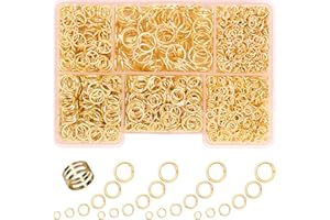 GMMA 1400 Pcs Mixed 6 Sizes/Box Jewelry Making Jump Rings, 4mm 6mm 5mm 7mm 8mm 10mm Jump Rings with 1Pcs Jump Ring Open/Close Tool for Keychains Necklace Repair and DIY Crafts Gifts (Gold)