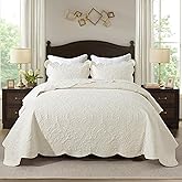 HoneiLife Oversized Queen Bedspreads 110x106- Queen Size Quilt Bedding Sets 3-Piece, Reversible Coverlets Lightweight Bedlinen Set for All Season Use-Beige