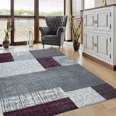 Vimoda Tappeto A Pelo Corto In Lilla Grigio Bianco Per Soggiorno Moderno Effetto Piastrelle A Quadretti Facile Da Pulire 160 X 230 Cm