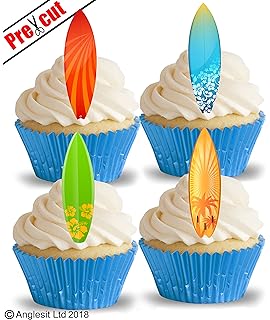 12 X Novelty Surf Board Mix Edible Standup Wafer Paper Cake