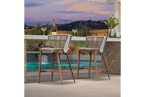 PURPLE LEAF Outdoor 24.8'' Counter Height Stools Set of 2 All-Weather Patio Aluminum Bar Chairs Modern Barstools with Cotton Rope Back and Cushion for Balcony Garden Kitchen Indoor Teak