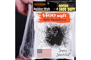 Decoration Creation 1400 sqft Halloween Spider Web Decor with 60 Fake Plastic Spiders. Scary Outdoor + Indoor Stretchable Spiderweb Decorations. Best Home, Office, Party, Yard + Tree Cobweb Webbing