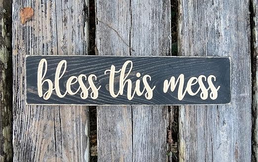 Yohoba Bendice Este Signo De Desorden Bendice Este Desorden Decoracion Del Hogar Decoracion De Granja Decoracion De Pared Senal De Madera Regalo De Inauguracion De La Casa Rustico Amazon Es Hogar