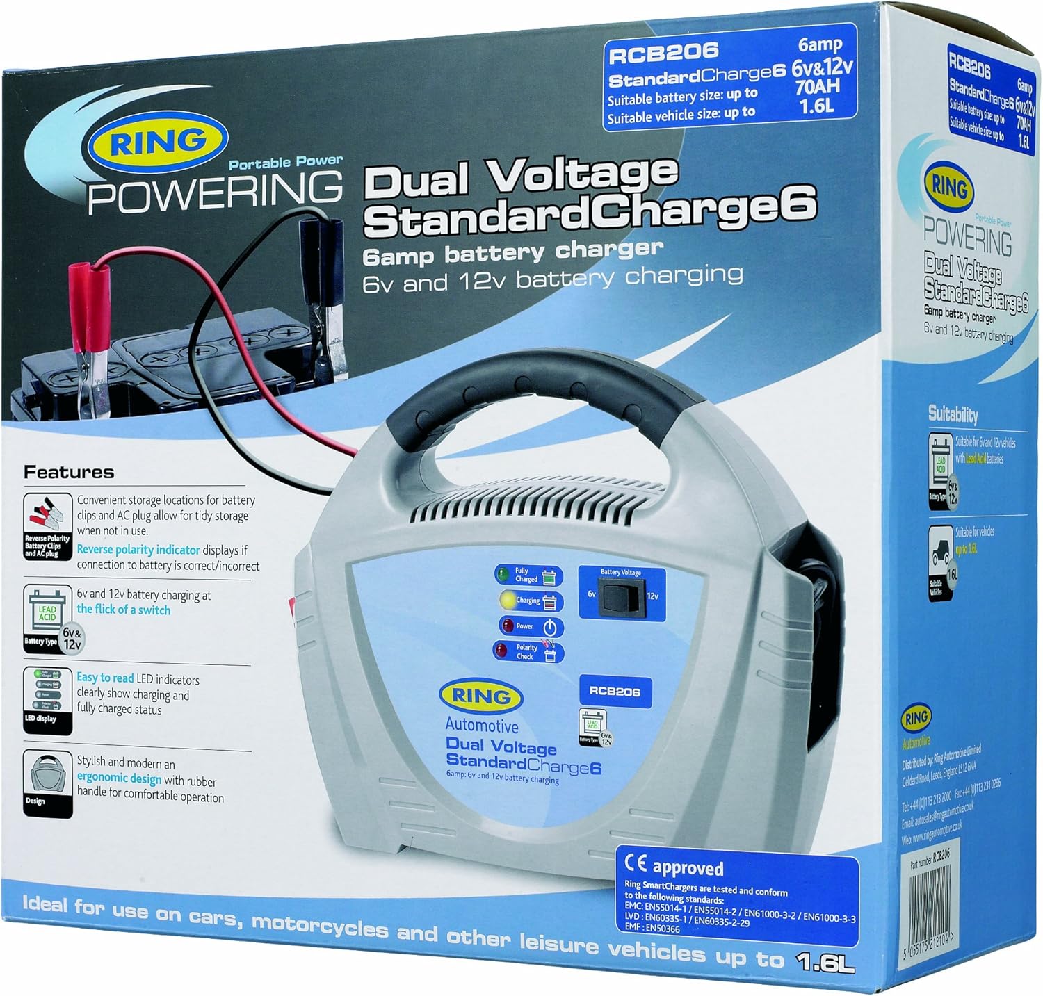 RING 6A Car Battery Charger for Vehicles Up to 1.6L: Compatible for 6V & 12V Lead Acid Batteries, Grey - Image 3