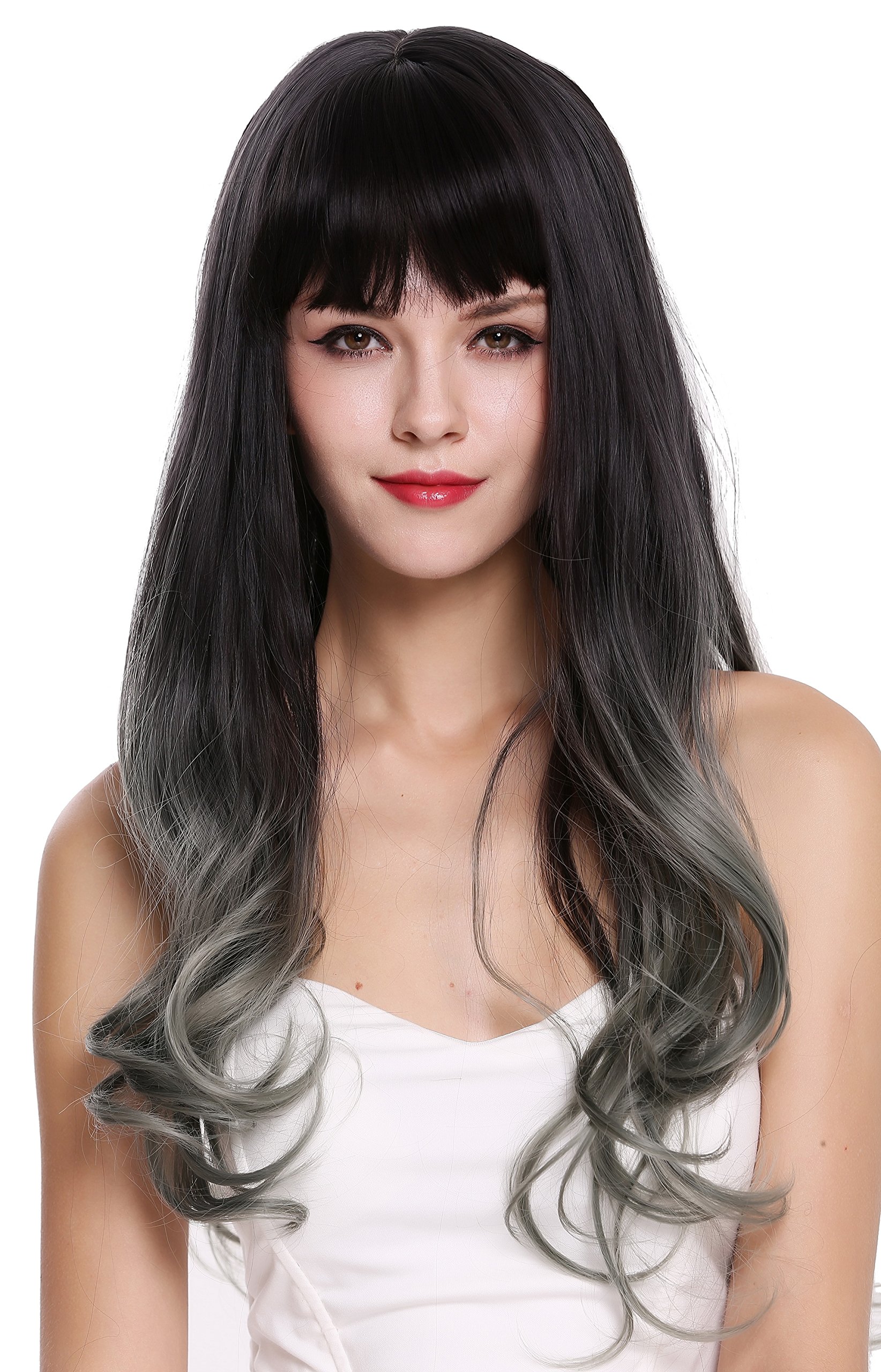 WIG ME UP - H1800-904R4 Quality women's wig long wavy fringe Balayage dark brown green Cosplay lady