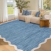 GarveeHome Scalloped Washable Area Rugs 5x7 Rug for Living Room Modern Non Slip Throw Rugs Blue Rug Soft Bedroom Rugs Non Shedding Low Pile Stain Resistant Carpet for Dining Room Nursery 5'x7' Blue