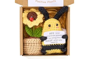 ONECOCOA Positive Mini Potato Funny Gifts, 2PCS Emotional Support Potatoes Sunflower Pot Desk Decoration Crochet Birthday Gifts for Women Mom Best Friend (Bee & Sunflower)