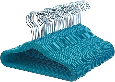 AmazonBasics Kinderkleiderbügel mit Samtbezug, 50er-Pack, Blau gepunktet