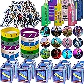 Gaming Party Supplies Set - 72 Pack Video Game Birthday gifts set, 12 Gaming Themed Gift Boxes, 12 Bookmarks, 12 Badges, 12 Bracelets & 24 Stickers Decoration