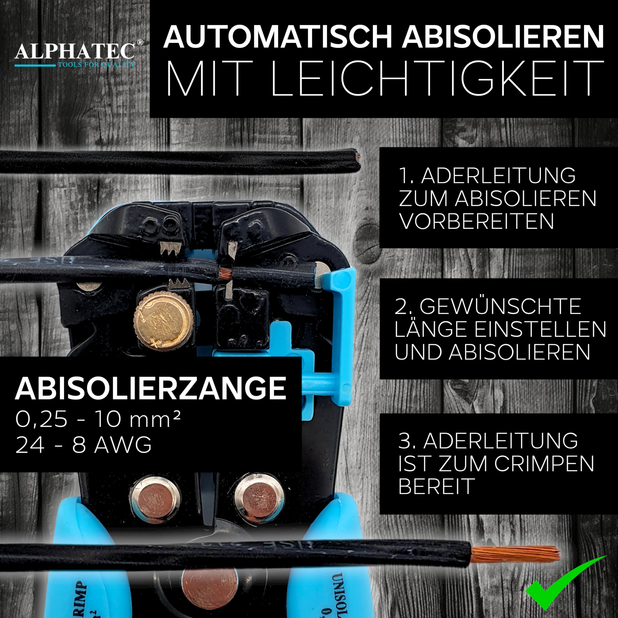 ALPHATEC® Crimpzange Set mit Wechselbacken inkl. automatische Abisolierzange - [0,25-10mm²] - Crimpzange Kabelschuhe, Aderendhülsenzange, Flachstecker, MC4 Zange PV Solar - Krimpzangenset 8-teilig 5