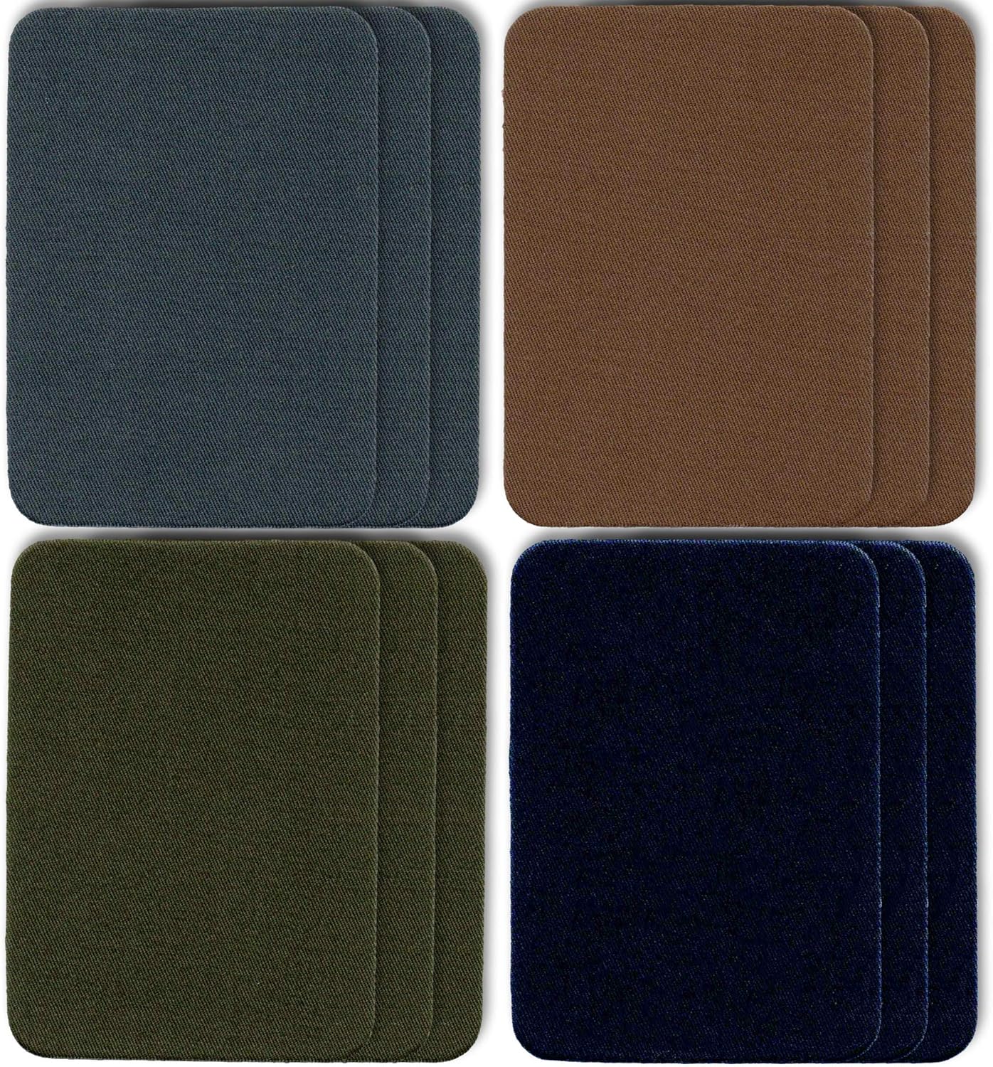 ZEFFFKA Premium Quality Fabric Iron-on Patches Inside & Outside Strongest Glue 100% Cotton Deep Blue Khaki Gray Brown Repair Decorating Kit 12 Pieces Size 3" by 4-1/4" (7.5 cm x 10.5 cm) - Image 3