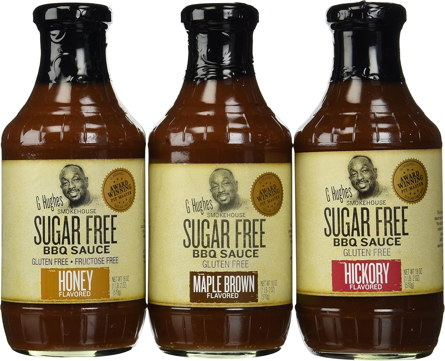 G Hughes Smokehouse Sugar Free Bbq Sauce 18oz Glass Bottle Pack Of 3 Select Flavor Below Sampler Pack 1 Each Of Hickory Maple Brown Honey By G Hughes Amazon Ca Grocery