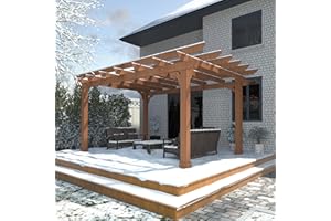 Yardenaler 10x12 FT Wooden Pergola, Cedar Wood Gazebo with Flat Roof, Outdoor Garden Shelter with Stakes Included, Patio, Deck, Backyard, Lawn