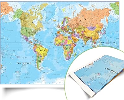 Maps International World Map Detailed Silk Art Paper 84.1x59.4cm 2026 Updated
