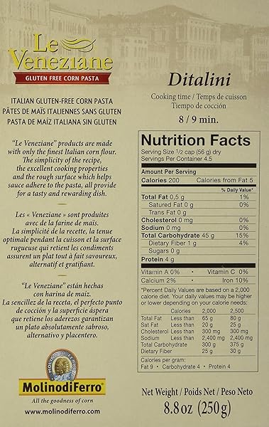 LE VENEZIANE ITALIAN GLUTEN FREE CORN PASTA DITALINI 250