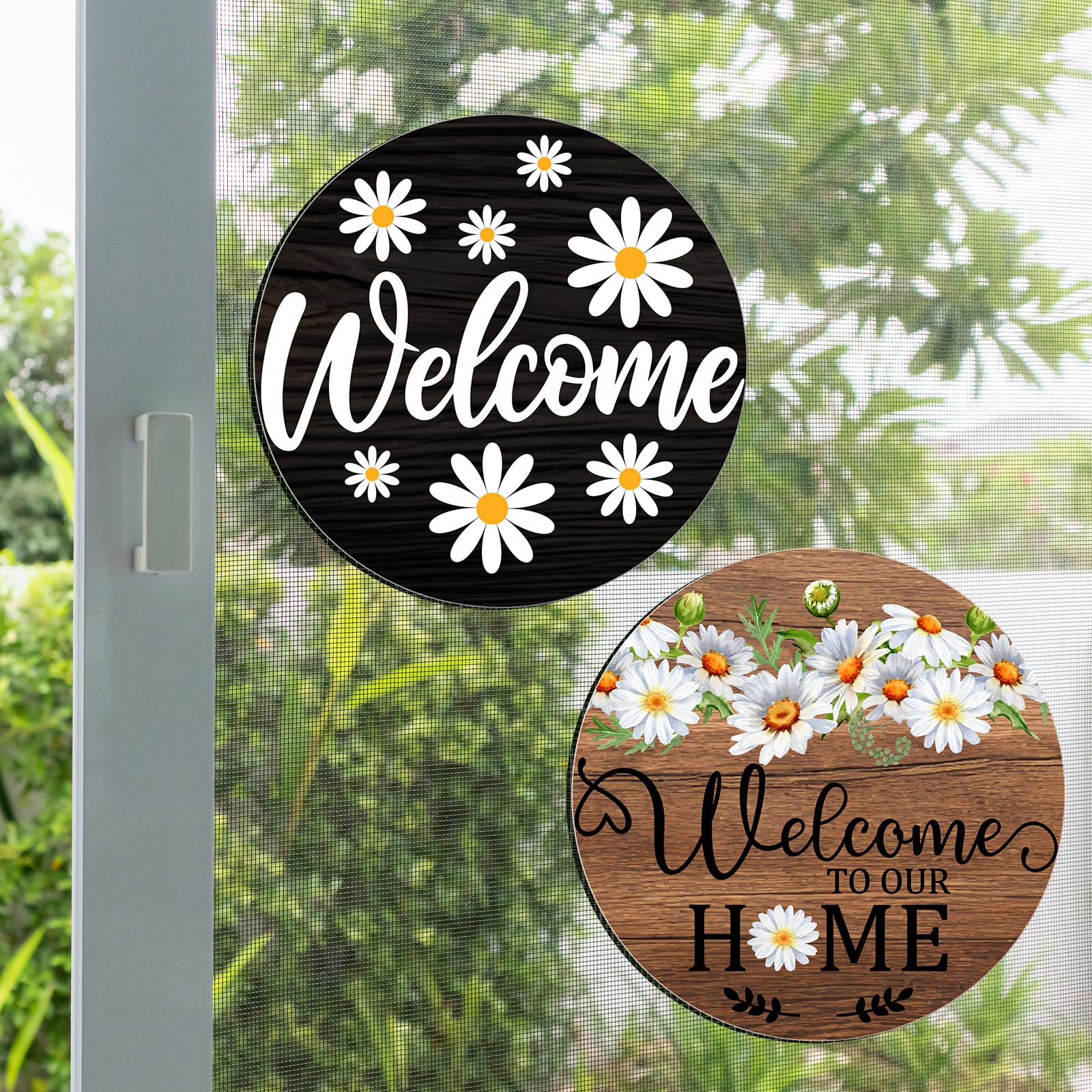 Photo 1 of Kingdder 4 Pcs Daisy Screen Door Magnets Welcome Double Sided Screen Protector Flexible Rustic Farmhouse Decor for Sliding Door Decoration Protect Pet People