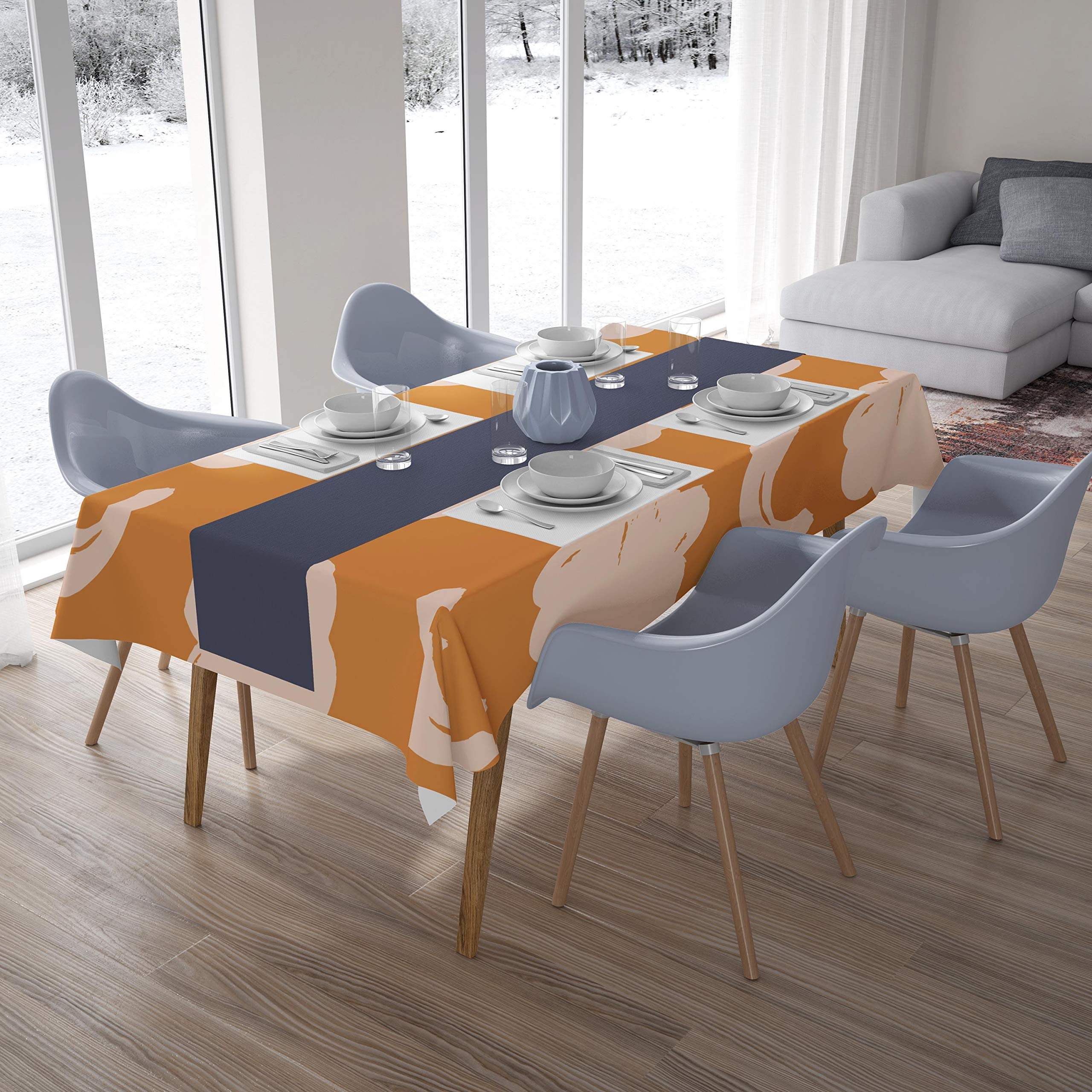 Bonamaison Kitchen Decoration, Tablecloth, Orange, Off White, 140 x 200 Cm - Designed and Manufactured in Turkey