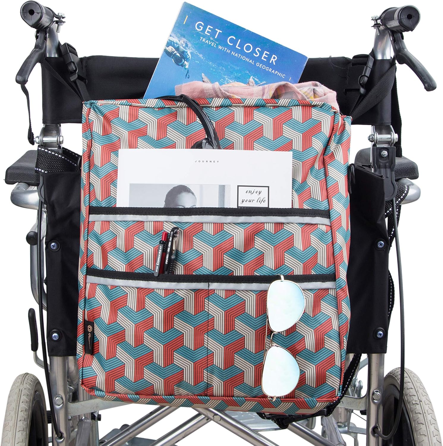 Wheelchair Bag by Pacmaxi - Wheelchair Backpack Bag with Reflective Tape - Wheelchair Accessories Storage Bag - Walker Accessible Pouch and Pockets for Unisex Handicap Elderly (Colorful): Health & Personal Care