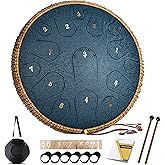 HOPWELL Steel Tongue Drum - 14 Inch 15 Note Tongue Drum - Hand Pan Drum with Music Book, Handpan Drums Mallets and Carry Bag, D Major (Navy Blue)
