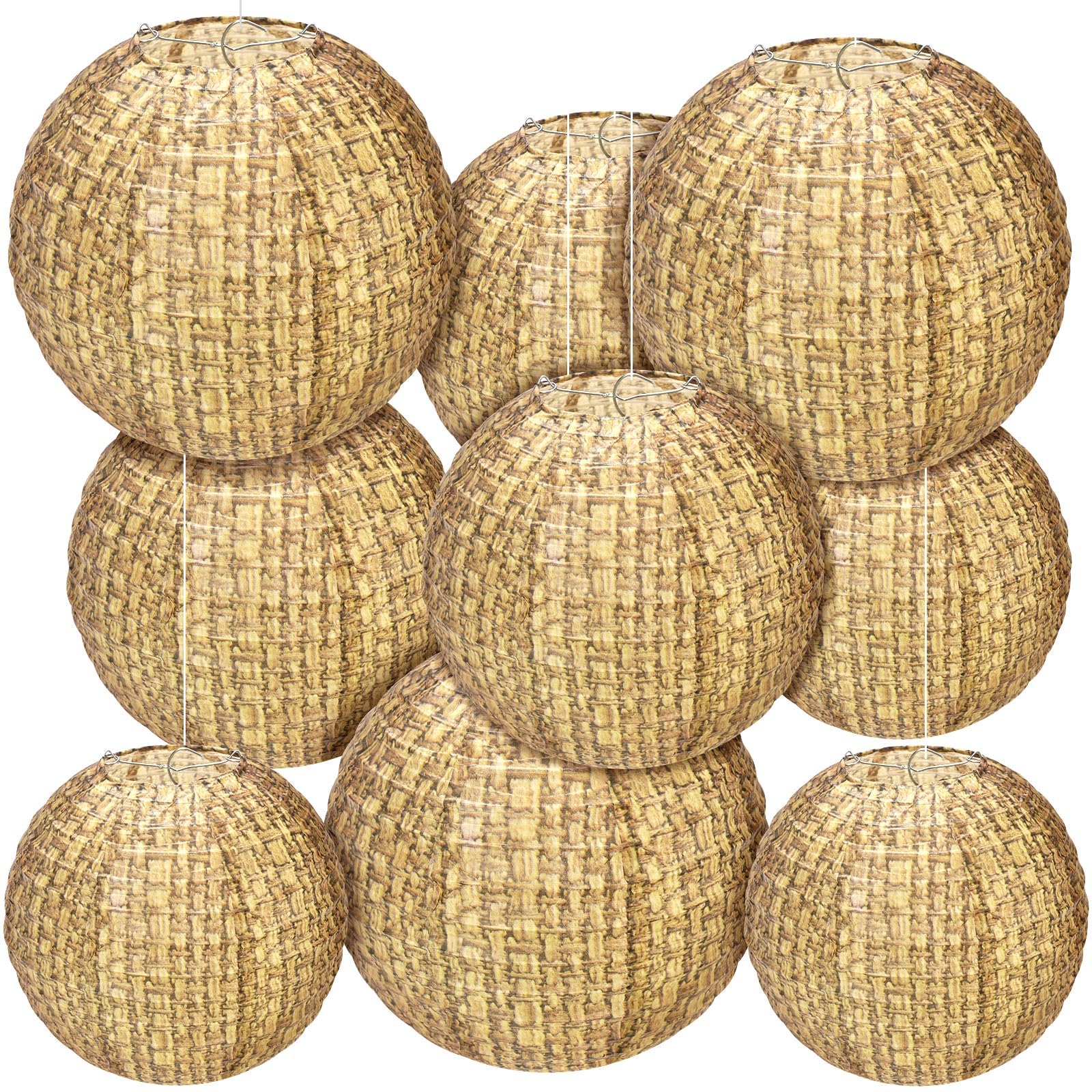 Photo 1 of Qeeenar 18 Pcs Print Burlap Paper Lanterns 8 10 12 Inch Chinese Decorative Paper Lantern Boho Paper Lanterns Hanging Classroom Farmhouse Decor for Wedding Party Birthday Baby Shower Celebration Event