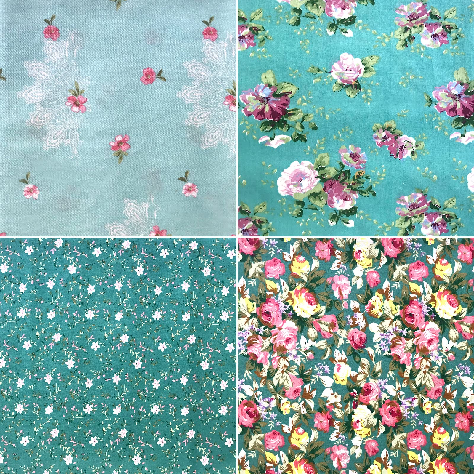 8Pcs 18x22 inch Cotton Fabric Green Floral Rose Fat Quarters Fabric Pre-Cut Quilt Squares for Patchwork Quilting and DIY Sewing Projects