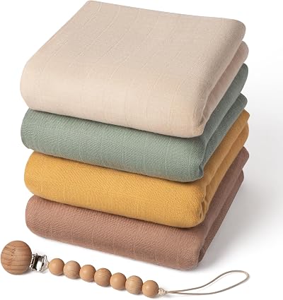 Moonkie Muslin Swaddle Blanket 47x47 Inches 4 Pack Light Sea Green Beige