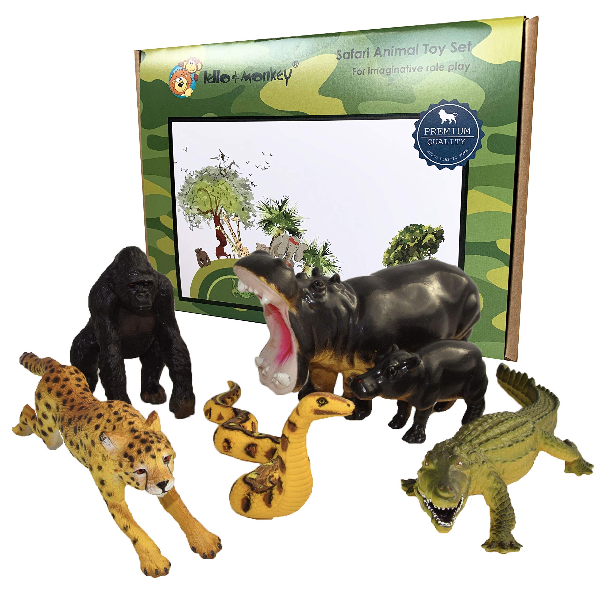 Safari Animal Toy Figures - Solid plastic jungle animals set of 6