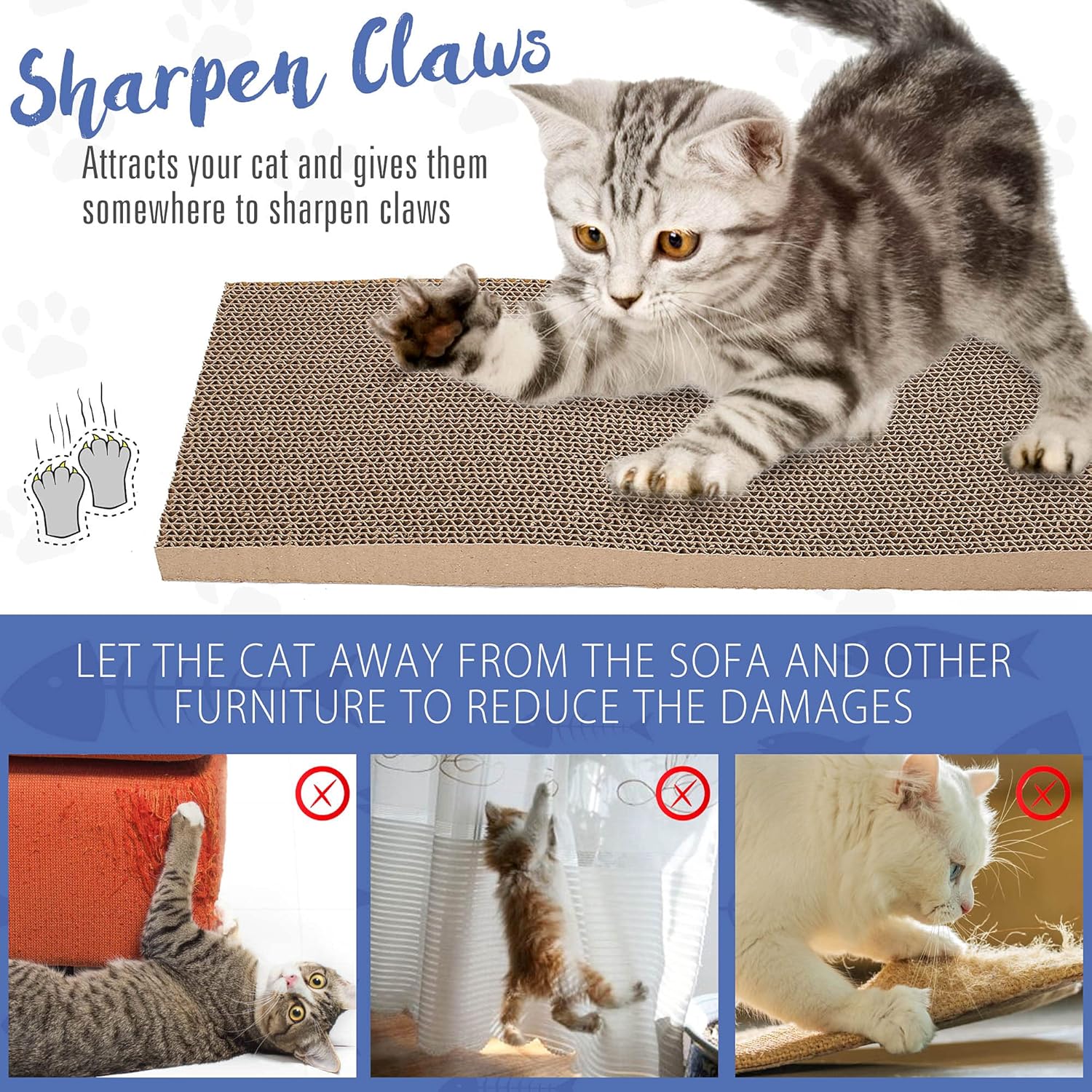 3 in 1 Cat Scratcher Cardboard, Reversible Corrugated Cat Scratching Pad, Recycle Wave Curved Scratcher Board Lounge Sofa Bed Repalcement for Furniture Protector, Catnip Included : Kitchen & Dining