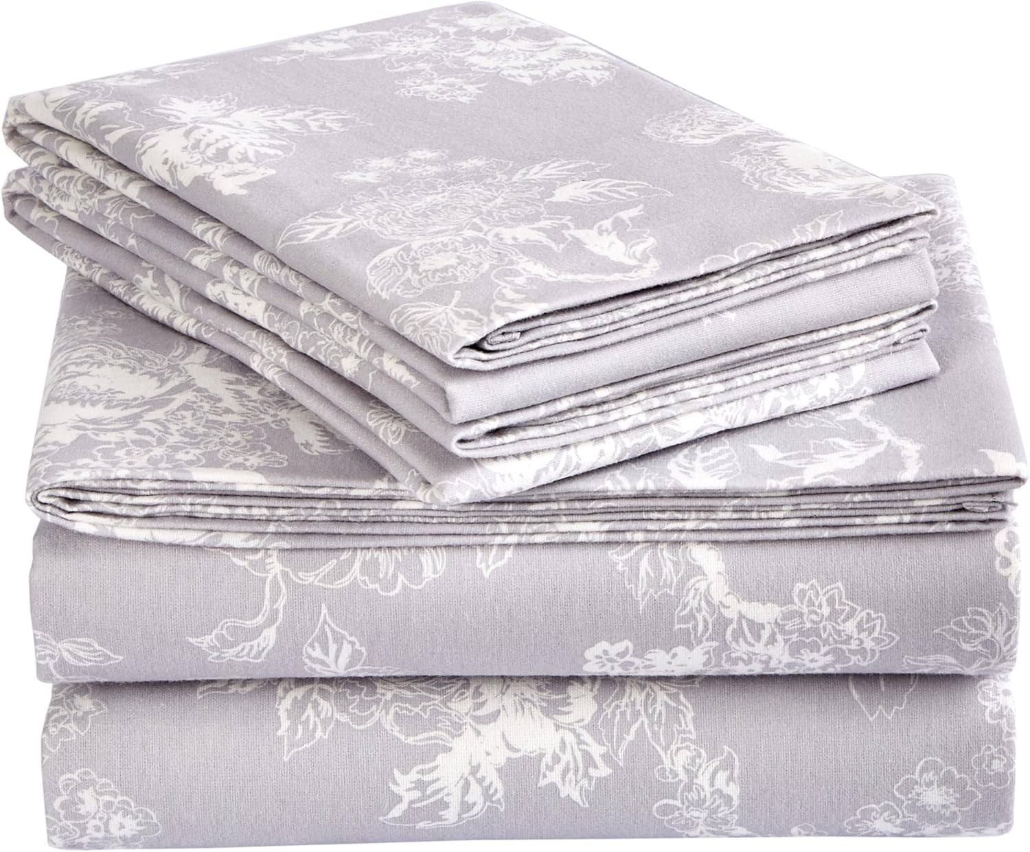 Pinzon Cotton Flannel Bed Sheet Set - Queen, Floral Grey: Home & Kitchen
