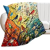 Colorful Birds Blanket Bird Tree Decor Throw Blanket Gifts for Girls Boys Bird Lover Super Warm Soft Plush Lightweight Fleece Flannel Bedding Blanket for Kids Adults Women 50"X40"
